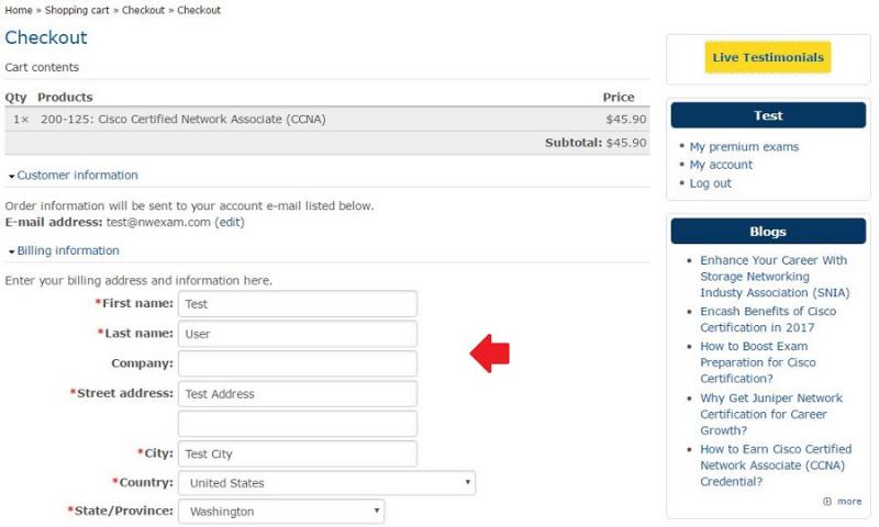 Help - NWExam Checkout Page 1