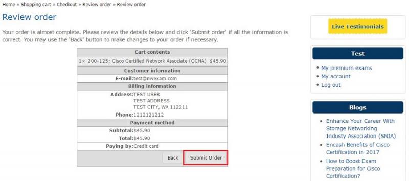 Help - NWExam Review Order Page