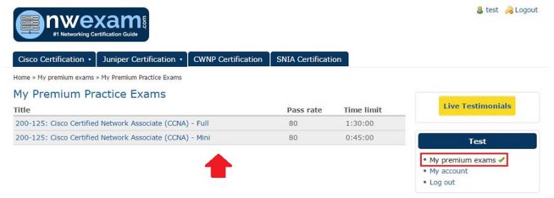 Help - NWExam My Premium Practice Exams Page