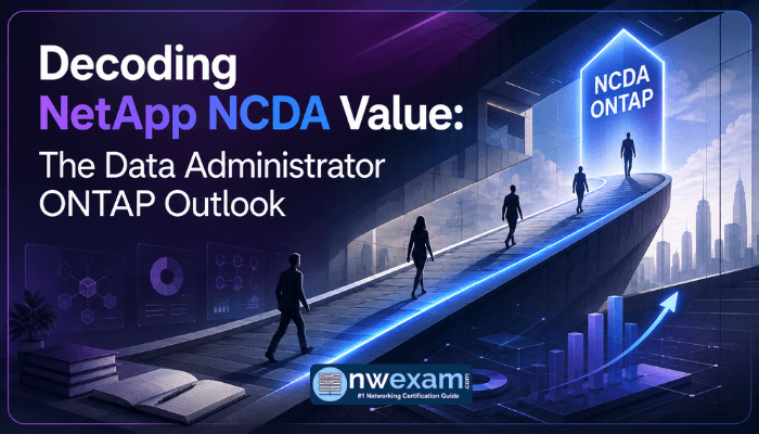 An illustrated diagonal pathway shows abstract professional figures ascending, with "NCDA ONTAP" marking a key career milestone, representing certification value.